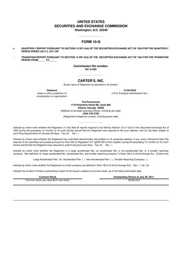 Thumbnail Carter's 10-Q Quarterly Report FY2011 