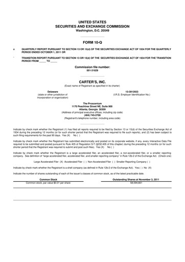 Thumbnail Carter's 10-Q Quarterly Report FY2011 
