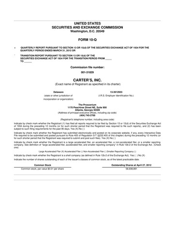 Thumbnail Carter's 10-Q Quarterly Report FY2012 