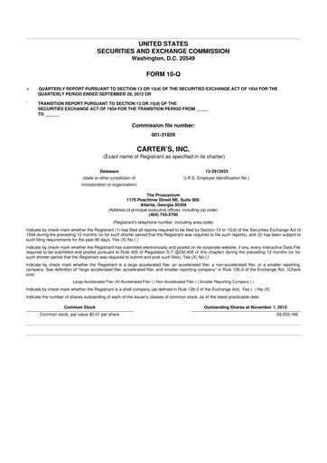 Thumbnail Carter's 10-Q Quarterly Report FY2012 