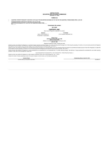 Thumbnail Carter's 10-Q Quarterly Report FY2015 