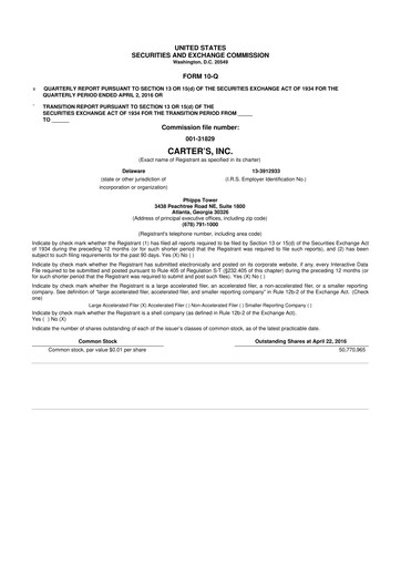 Thumbnail Carter's 10-Q Quarterly Report FY2016 