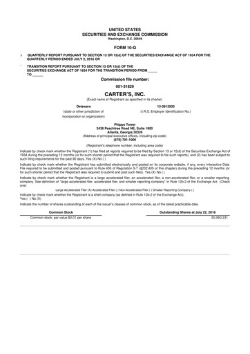 Thumbnail Carter's 10-Q Quarterly Report FY2016 