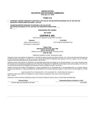 Thumbnail Carter's 10-Q Quarterly Report FY2016 