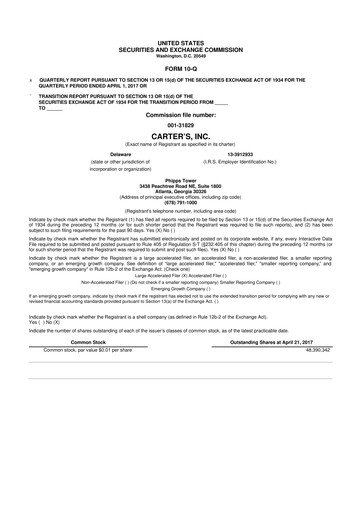 Thumbnail Carter's 10-Q Quarterly Report FY2017 