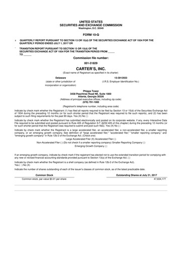 Thumbnail Carter's 10-Q Quarterly Report FY2017 