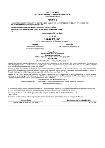 Thumbnail Carter's 10-Q Quarterly Report FY2018 
