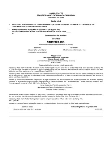 Thumbnail Carter's 10-Q Quarterly Report FY2019 