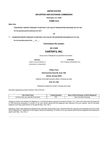 Thumbnail Carter's 10-Q Quarterly Report FY2019 