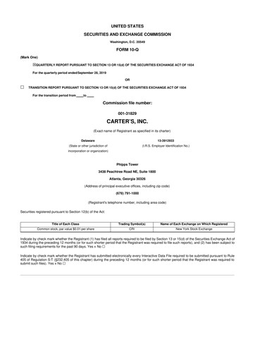 Thumbnail Carter's 10-Q Quarterly Report FY2019 