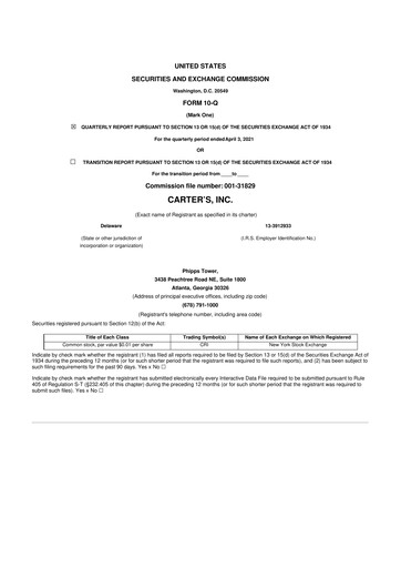 Thumbnail Carter's 10-Q Quarterly Report FY2021 