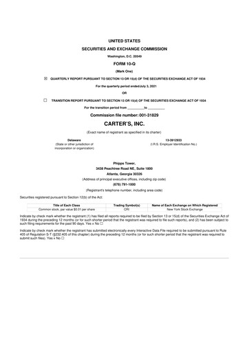 Thumbnail Carter's 10-Q Quarterly Report FY2021 