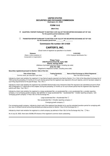 Thumbnail Carter's 10-Q Quarterly Report FY2022 