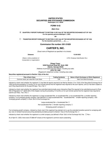 Thumbnail Carter's 10-Q Quarterly Report FY2023 