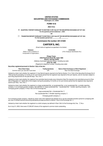 Thumbnail Carter's 10-Q Quarterly Report FY2023 