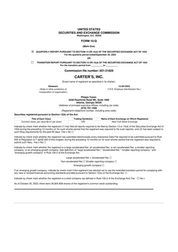 Thumbnail Carter's 10-Q Quarterly Report FY2023 
