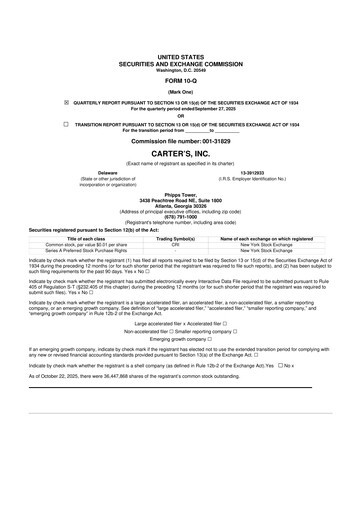 Thumbnail Carter's 10-Q Quarterly Report FY2025 