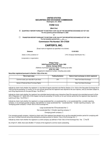 Thumbnail Carter's 10-Q Quarterly Report FY2026 