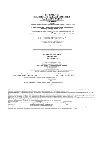 Miniature ICON plc 20-F Rapport annuel 2017