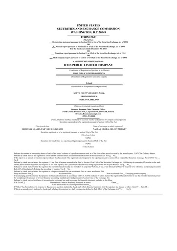 Miniature ICON plc 20-F Rapport annuel 2018