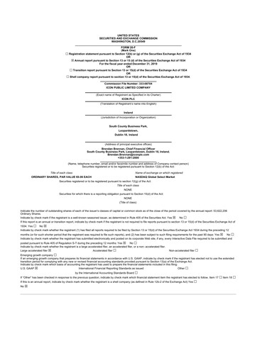 Miniature ICON plc 20-F Rapport annuel 2019