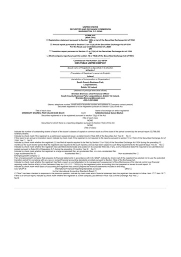 Miniature ICON plc 20-F Rapport annuel 2020