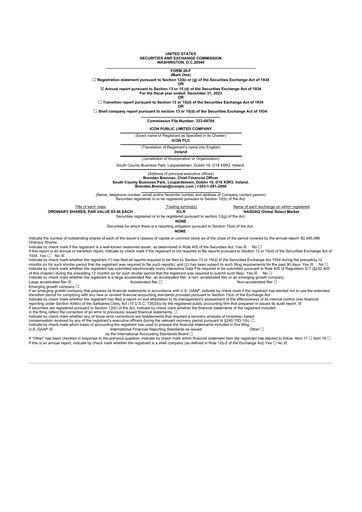Miniature ICON plc 20-F Rapport annuel 2023