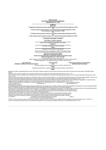 Miniature ICON plc 20-F Rapport annuel 2024