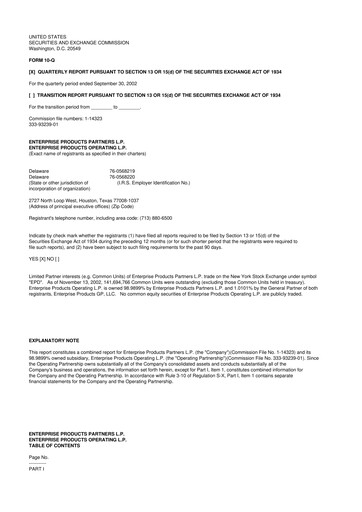 Thumbnail Enterprise Products 10-Q Quarterly Report FY 