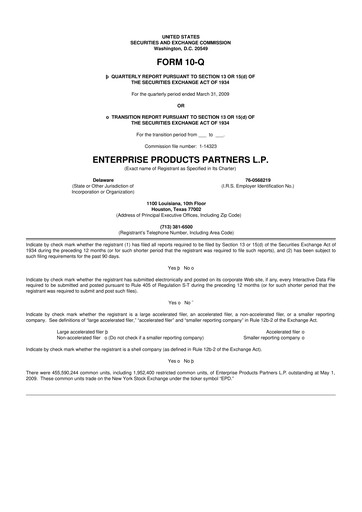Thumbnail Enterprise Products 10-Q Quarterly Report FY 