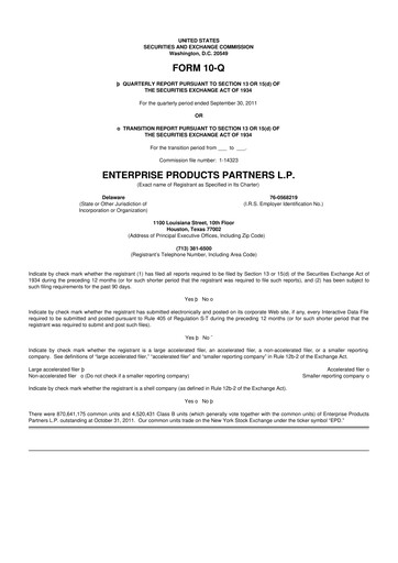 Thumbnail Enterprise Products 10-Q Quarterly Report FY2011 