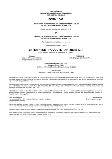 Thumbnail Enterprise Products 10-Q Quarterly Report FY2018 