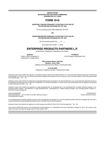 Thumbnail Enterprise Products 10-Q Quarterly Report FY2018 