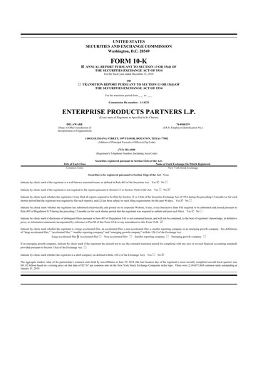 Thumbnail Enterprise Products 10-K Annual Report 2018