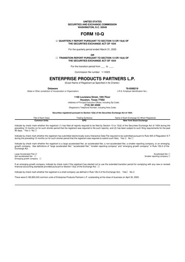 Thumbnail Enterprise Products 10-Q Quarterly Report FY2020 