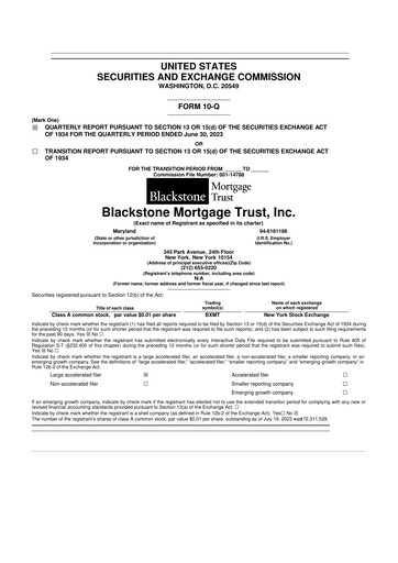 Miniature Blackstone Mortgage Trust
 10-Q Rapport trimestriel 2023 