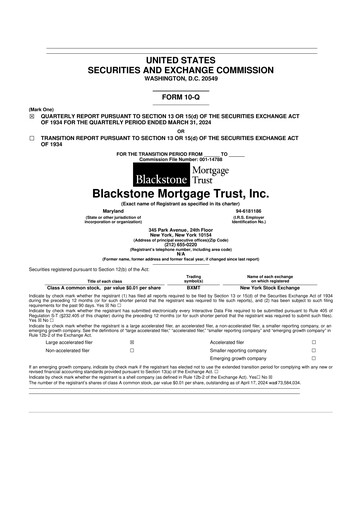 Miniature Blackstone Mortgage Trust
 10-Q Rapport trimestriel 2024 