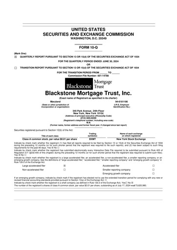 Miniature Blackstone Mortgage Trust
 10-Q Rapport trimestriel 2024 