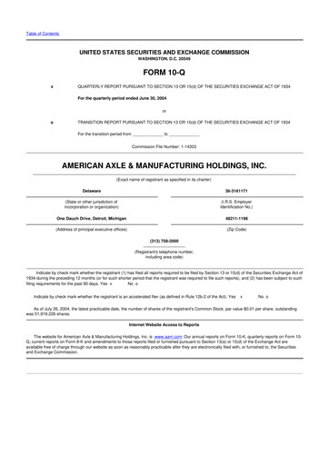 Thumbnail American Axle & Manufacturing 10-Q Quarterly Report FY 