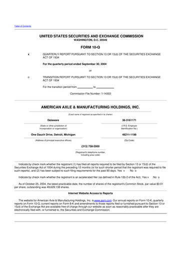 Thumbnail American Axle & Manufacturing 10-Q Quarterly Report FY 