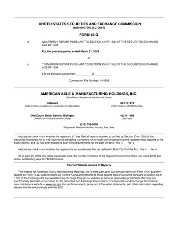 Thumbnail American Axle & Manufacturing 10-Q Quarterly Report FY 
