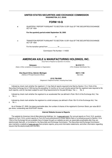 Thumbnail American Axle & Manufacturing 10-Q Quarterly Report FY 