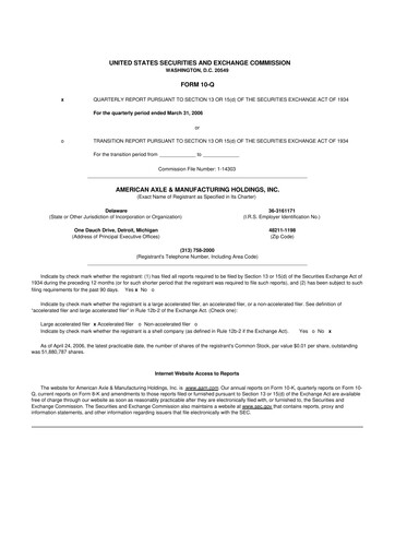 Thumbnail American Axle & Manufacturing 10-Q Quarterly Report FY 