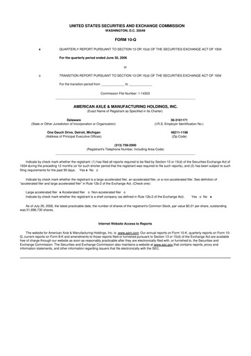Thumbnail American Axle & Manufacturing 10-Q Quarterly Report FY 