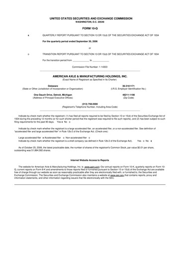 Thumbnail American Axle & Manufacturing 10-Q Quarterly Report FY 