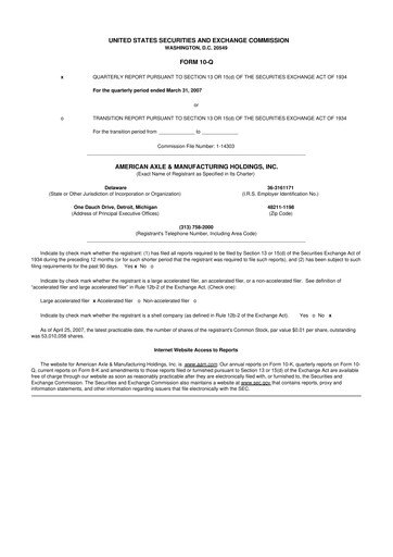 Thumbnail American Axle & Manufacturing 10-Q Quarterly Report FY 