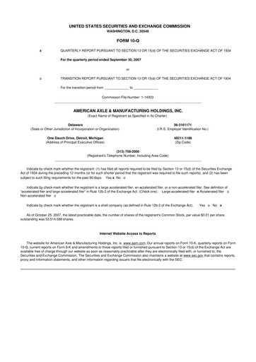 Thumbnail American Axle & Manufacturing 10-Q Quarterly Report FY 