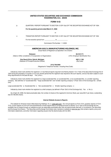 Thumbnail American Axle & Manufacturing 10-Q Quarterly Report FY 