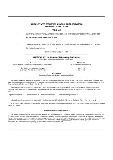 Thumbnail American Axle & Manufacturing 10-Q Quarterly Report FY 