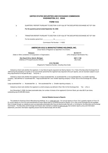 Thumbnail American Axle & Manufacturing 10-Q Quarterly Report FY 